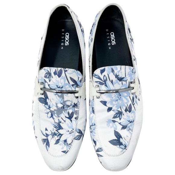 ASOS DESIGN loafers in blue floral print and snaffle detail Men’s 8.5 - Picture 3 of 13